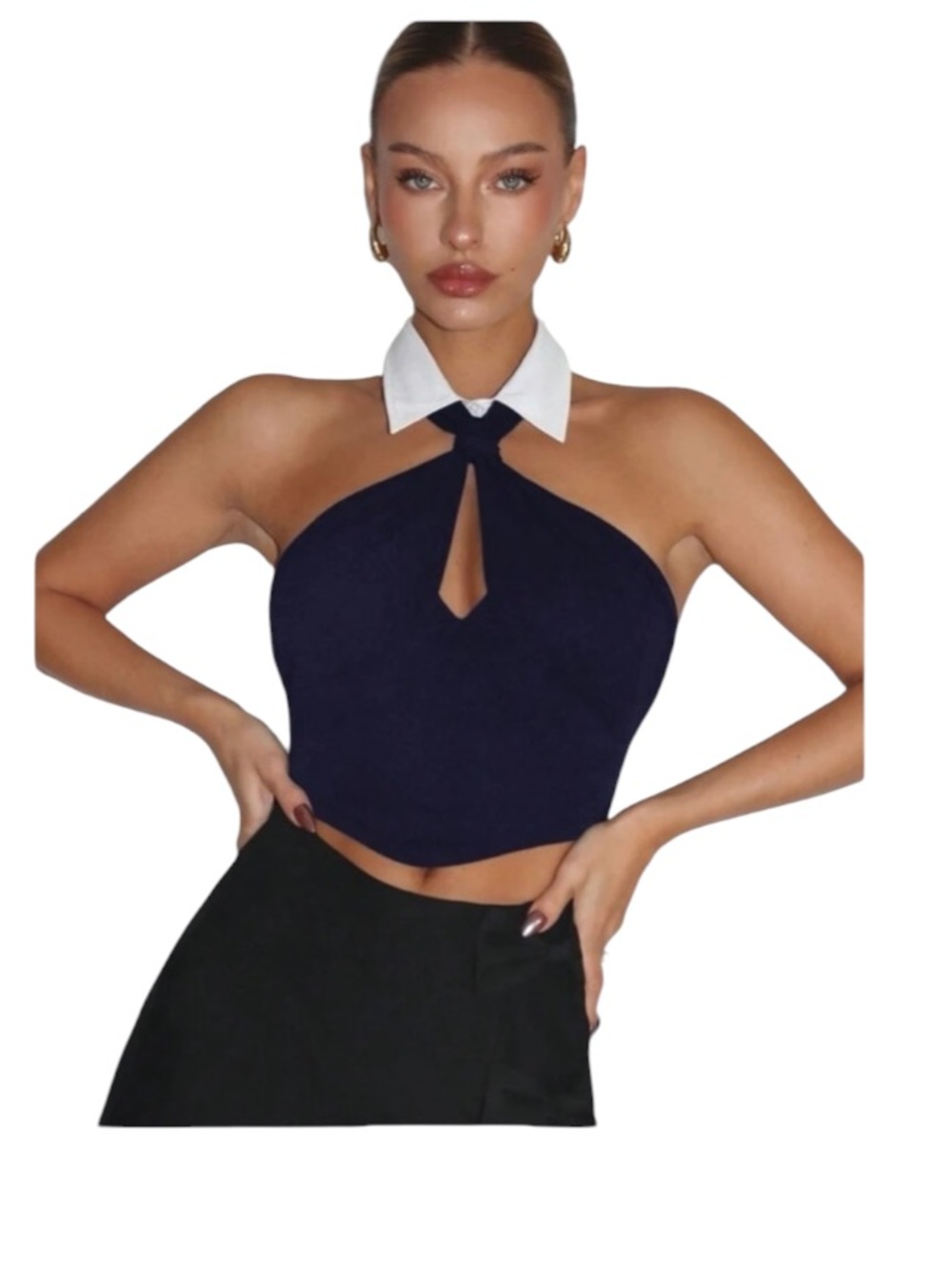 SHEINNeu Contrast Collar Backless Halter Top size M NWT